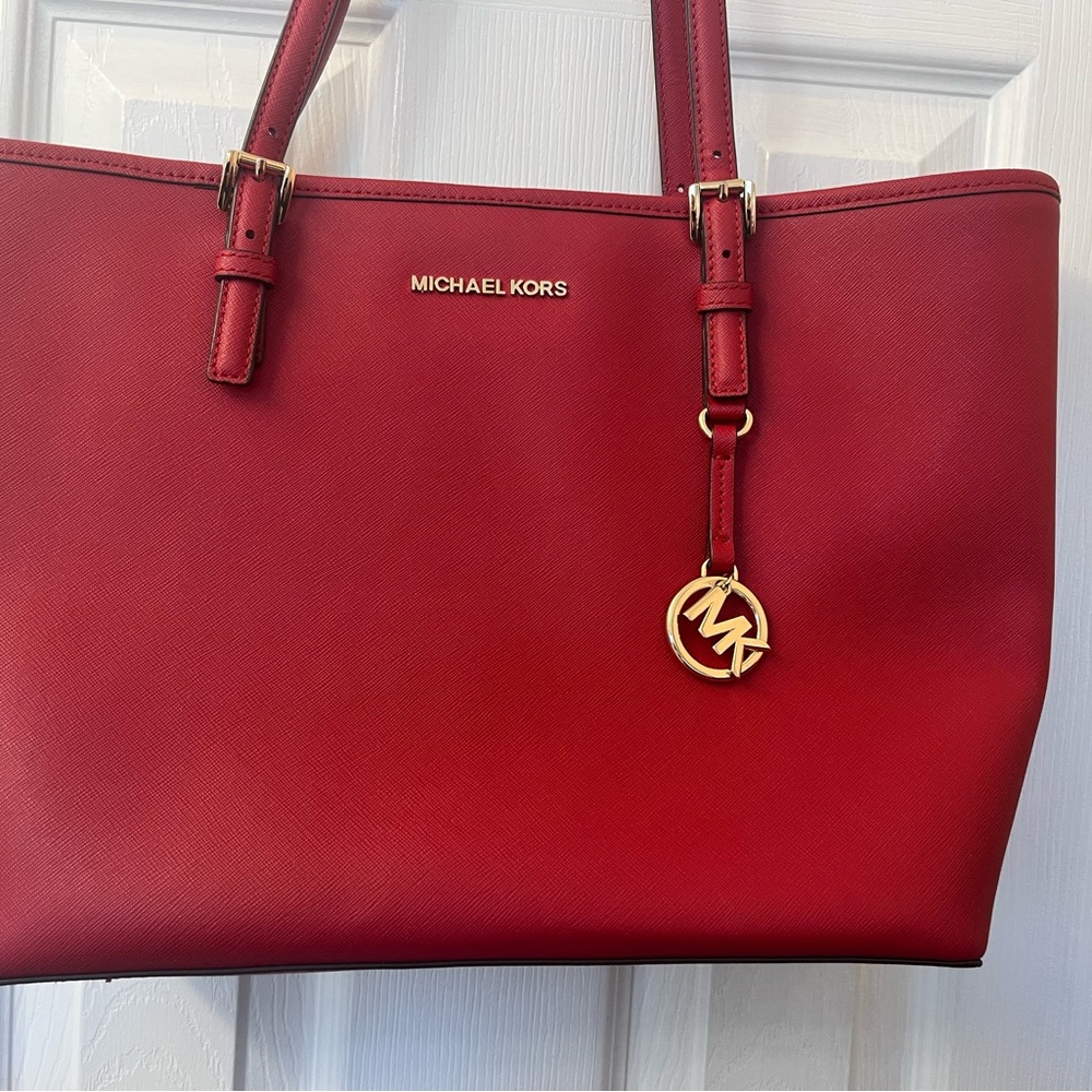 Beautiful  Red Michael Kors Tote. Perfect for Christmas!